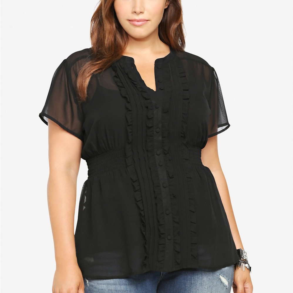 Torrid Sheer Frilly Button Down Blouse